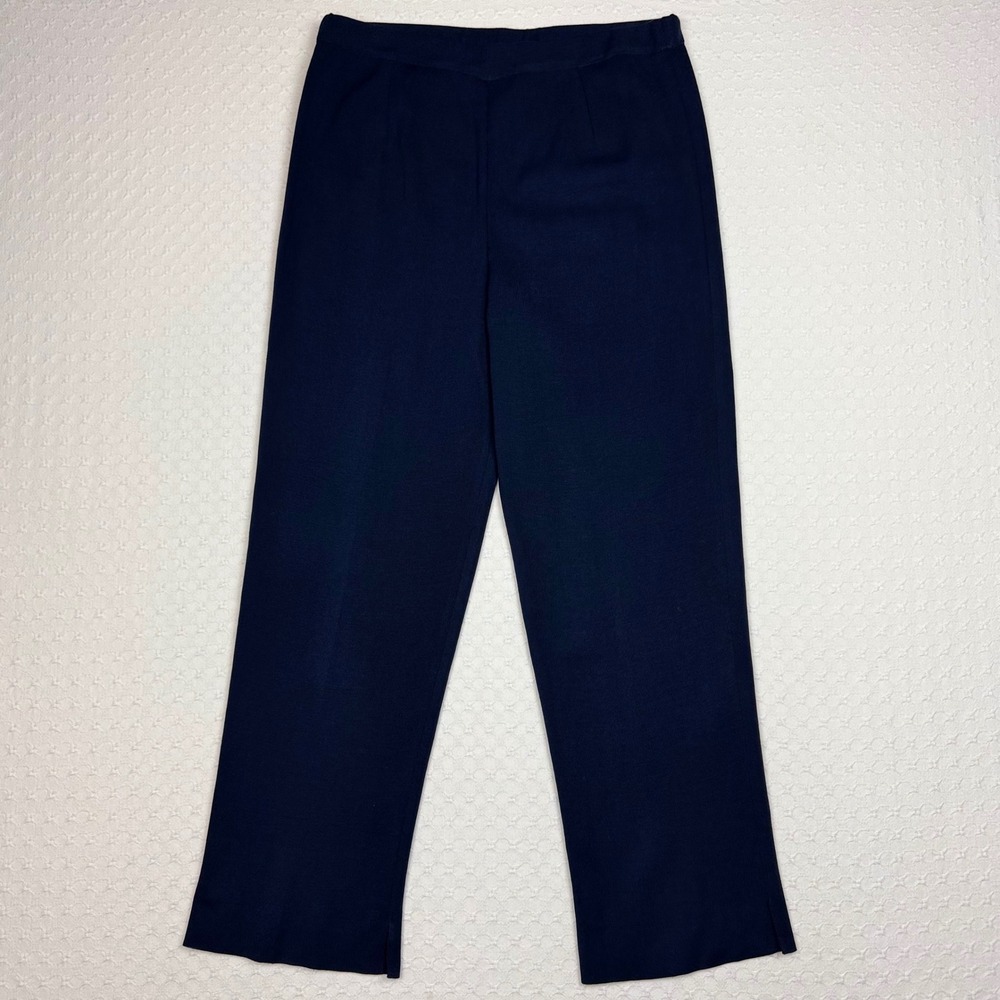 Ming Wang Knit Straight Leg Pull On Cropped Pants Women Small Navy Blue Career